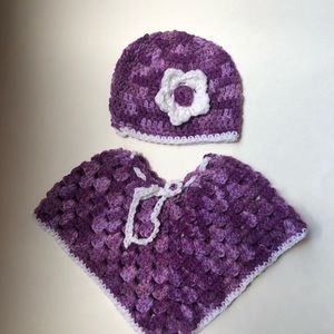 Baby Poncho and Hat  Set Shades of Purple Size 6-12M Ready To ship